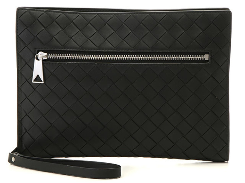 BOTTEGA VENETA Shoulder Bag Intrecciato Black Leather Clutch